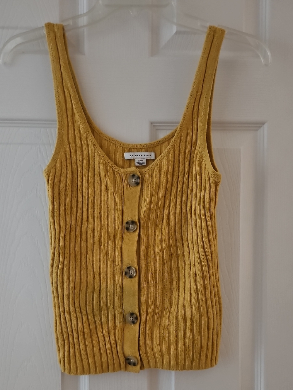 American Eagle Outfitters AE Mustard Yellow Ribbed Button-Front Tank Top